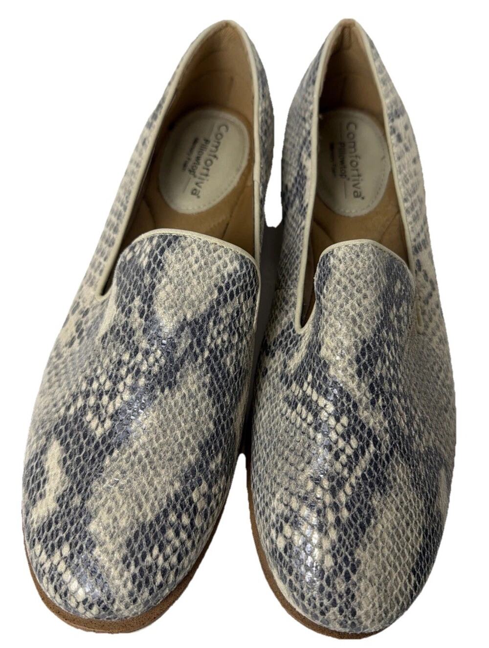 Comfortiva Ryen Leather Black/Cream Slip On Shoes Sz 11W Snake Print